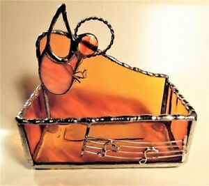 Artist made stained glass business card holder (singing angel)