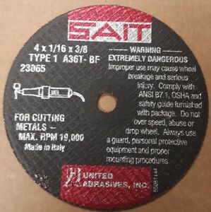 United Abrasives-Sait 23065 Type 1 A36T Cut-Off Wheels, 4&#034; x 1/16&#034; x 3/8&#034; 5-Pc