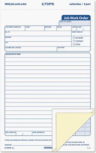 TOPS 3868 Snap-Off Job Work Order Form, 5 2/3&#034; x 8 5/8&#034;, Three-Part Carbonless