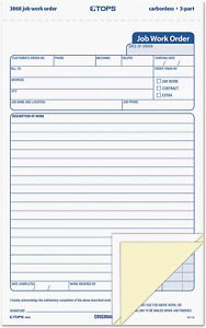 TOPS 3868 Snap-Off Job Work Order Form, 5 2/3&#034; x 8 5/8&#034;, Three-Part Carbonless