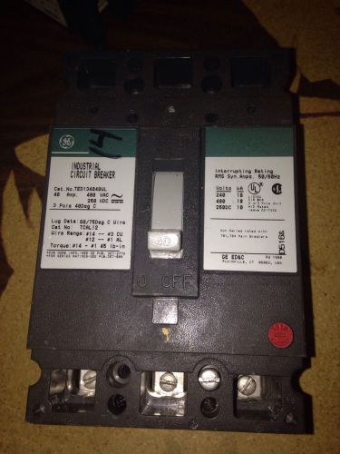 Ge industrial circuit breaker ted 134040wl 480v for sale