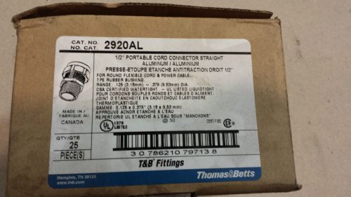Thomas &amp; betts 2920al 1/2&#034; portable cord connector straight aluminum 25 per box for sale