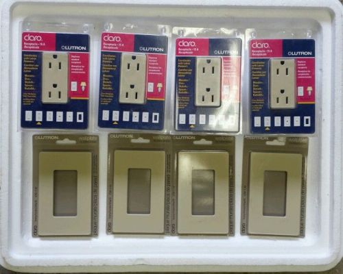 LOT OF 4-LUTRON CAR-15H-IV IVORY CLARO 15A 15AMP DUPLEX RECEPTACLE &amp; COVER PLATE