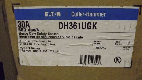 NIB CUTLER HAMMER DH361UGK 3 POLE 30 AMP 600 VOLT AC/DC NON FUSED SAFETY SWITCH