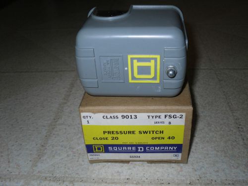 SQUARE D PRESSURE SWITCH NO.785901 TW POLE SERIES B TYPE FSG-2 9013 On 20 Off 40