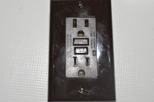 (2) NEW GFCI 15 AMP, 120V, WITH LED LIGHT &amp; WALLPLATE -- BROWN (C3)