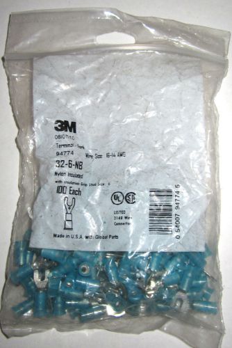 NEW 3M 94774 Nylon Insulated Locking Fork Terminal 16-14 AWG #6 Blue 100 Pack