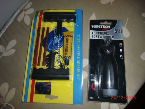 BRAND NEW TOOL LOT 5 IN 1 SCREWDRIVER BY TOOLTECH AND TUBE TIRE REPAIR KIT