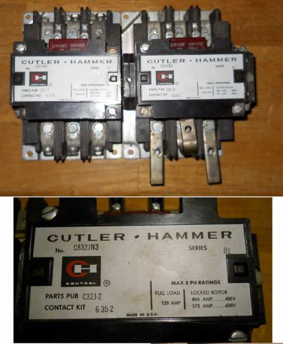 *2 Connected* Cutler Hammer C832JN3 Contactors 120V Coil 3ph Series B1