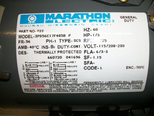Marathon .33 hp 56c17f485 56 frame single phase motor (mot3396) for sale