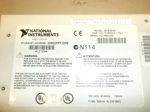 National Instruments GPIB-ENET Ethernet IEEE 488 Controller PART#181950M-01 REV1