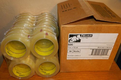Scotch premium transparent 3m tape 600 clear, 1 in x 72 y - 1 case (36 rolls) for sale