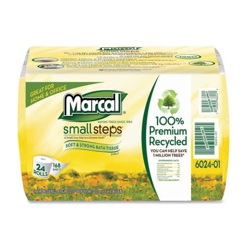 Marcal Small Steps Recycled Bath Tissue - 2 Ply - 168 Sheets/Roll - 24 ROLLS