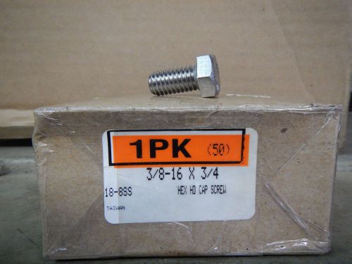 3/8 - 16 x 3/4 18-8ss stainless steel hex head cap bolts full thread 50 qty for sale