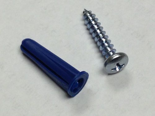 10-12 x 1&#034; blue conical plastic wall anchors and screws - bulk 500pcs for sale