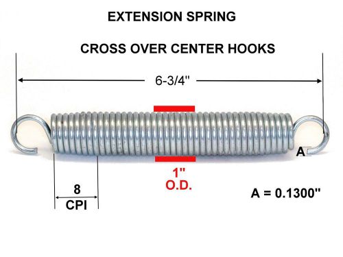 6.750&#034; long  extension springs 1&#034; o.d. cross over center hooks qty. 2 for sale
