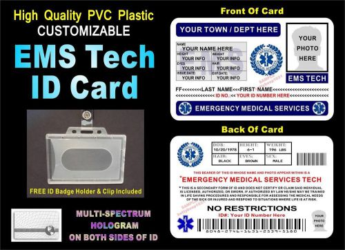 EMS Emergency Medical Services ID Badge / Card &gt;CUSTOM W/ YOUR PHOTO &amp; INFO&lt; PVC