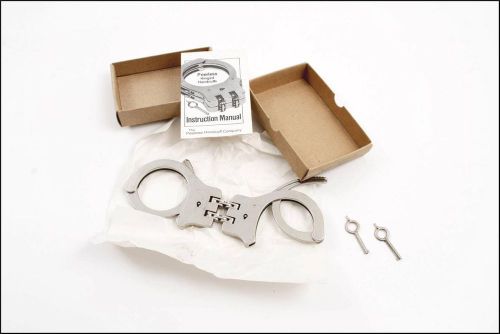 Peerless hinged model 301 handcuffs w box nickel &amp; 2 keys police military vtg for sale