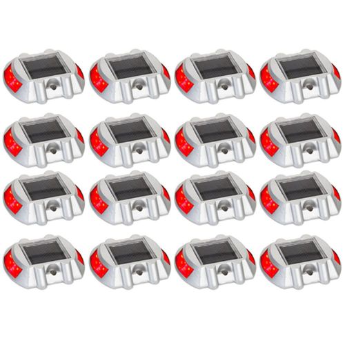 16 Pack Red Solar Power LED Road Stud Driveway Pathway Stair Deck Dock Lights