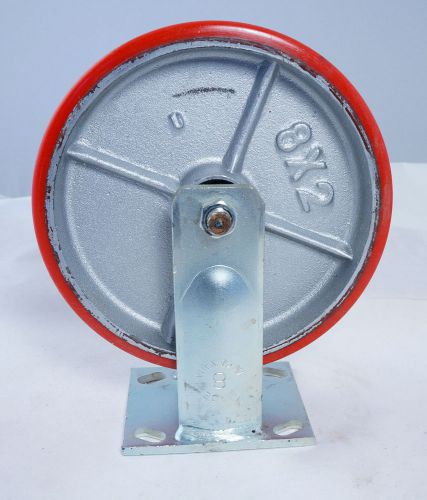 Fixed plate caster with polyurethane on steel 8&#034; x 2&#034; red wheel for sale