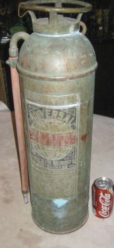 Antique industrial universal map globe earth copper brass iron fire extinguisher for sale