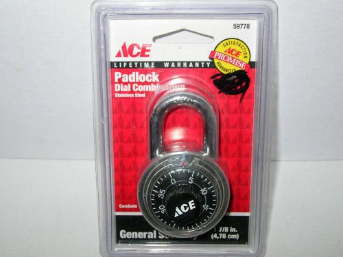 ACE PADLOCK DIAL COMBINATION 1 7/8&#034; STAINLESS STEEL  NEW IN PACK