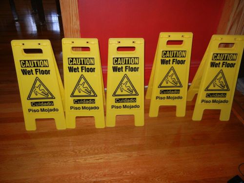Lot of 5 Impact Caution Hard Plastic Wet Floor Signs 24&#034; x 10&#034; NEW made in USA