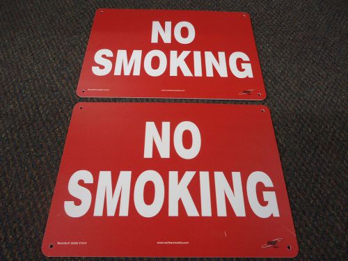 LOT OF 2 &#034;NO SMOKING&#034; Hard Plastic Hanging Signs - RED &amp; WHITE SIGNS