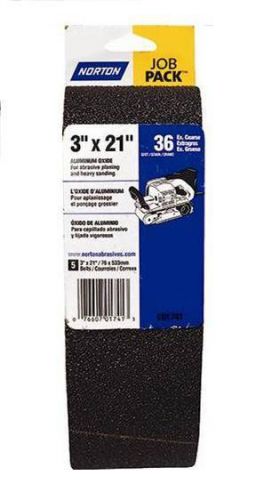 5 Norton 3&#034; X 21&#034; Aluminum Oxide Sanding Belts Belt Sander Extra Coarse 36 Grit