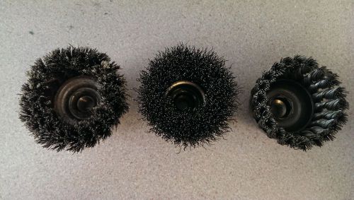 WHOLESALE LOT OF 3 WIRE WHEEL BRUSHES 2 1/2&#034;, 3&#034;, 3 1/2&#034; MADE IN USA