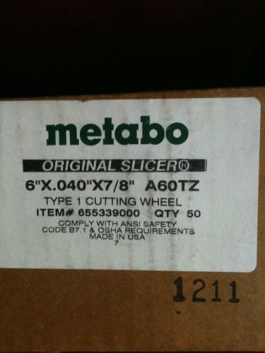 Nib  50 metabo cutting wheels 6 inch x 0.40 x 7/8 ths arbor  a 60 tz for sale