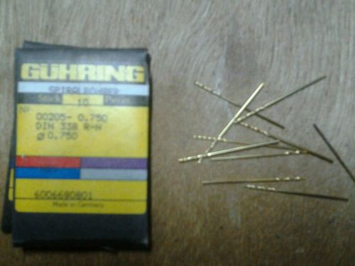 GUHRING MICRO DRILL .75 mm .0295 TIN COATED 10 PIECES NUMBER TWIST DRILL