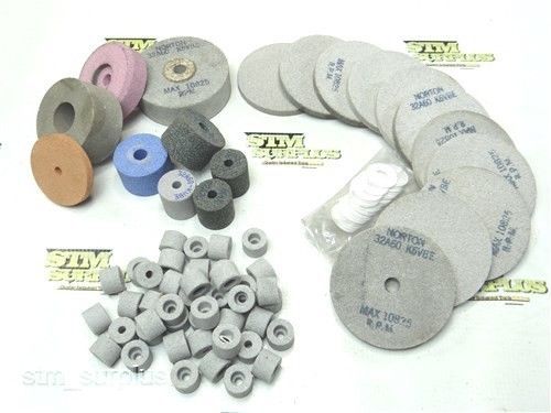 NICE LOT OF 63 GRINDING WHEELS 5/8&#034; TO 3&#034; WITH 3/16&#034; TO 7/8&#034; BORE NORTON