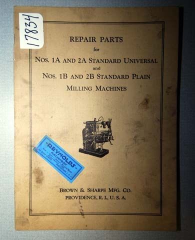 Brown &amp; sharpe parts manual for nos. 1 &amp; 2 milling mach for sale