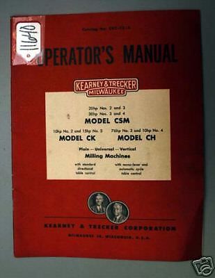 Kearney &amp; Trecker Operators Manual Milling Machines: