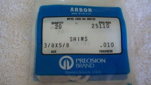 Precision arbor shims 3/8&#034; i.d. x 5/8&#034; o.d. x .010 thickness (3) packages of 20 for sale