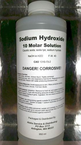 Lot of 4 - sodium hydroxide 10 molar  950ml poly bottle reagent for sale