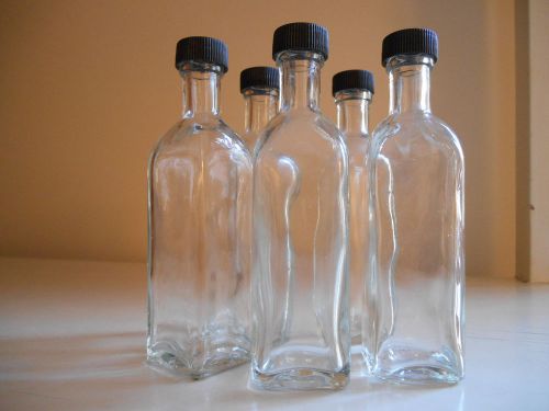 Set of 5 small mini clear glass bottles with screw-on caps crafts beads storage