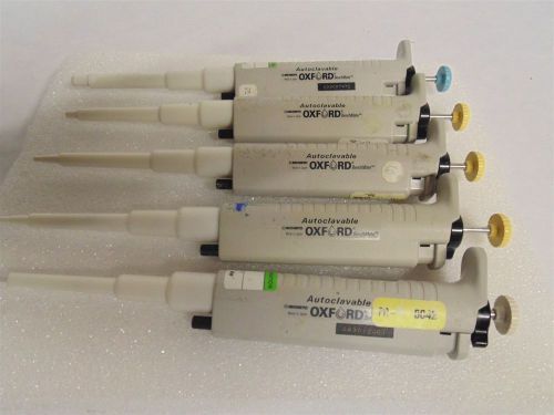 LOT OF 5 OXFORD AUTOCLAVABLE BENCHMATE PIPETTE .5/10 2/20 10/100 20/200 100/1000
