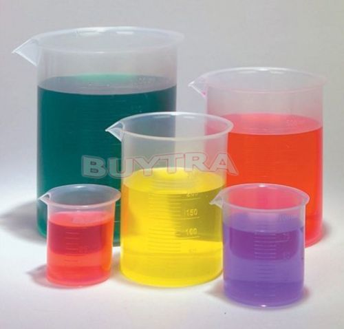 Durable Lab Supplies Plastic Clear Beaker Set of 5- 50 100 250 500 1000ml TBUS