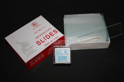 50 microscope slides + 100qty 22x22mm cover slips brand new for sale