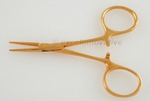 Pack of 2 Golden Hartman Mosquito Forceps 3.5&#034;, Straight + Curved Serrated Jaws