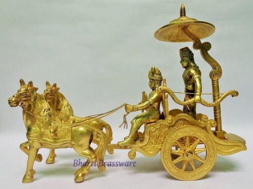 Brass Krishna Arjun Rath Chariot,Handicrafts Horse cart NEW BRAND