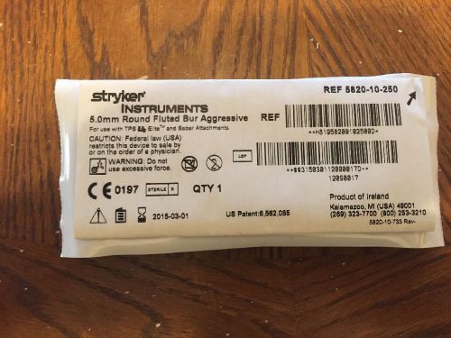 Stryker Round Fluted Bur Aggressive 5820-10-250, Two Units - 5mm