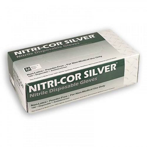 Nitri-cor silver powder-free, nitrile disposable gloves, 100/box (medium) #4095m for sale
