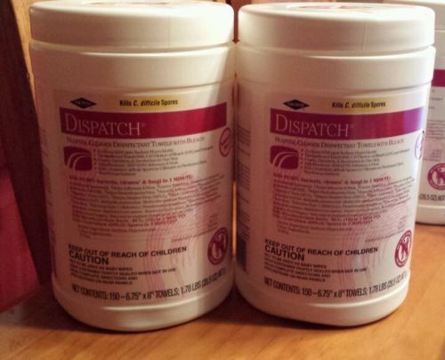 Lot of 2 dispatch hospital cleaner disinfectant towel w/bleach 150 ct for sale