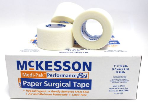 6 ROLLS McKESSON PAPER SURGICAL TAPE 1&#034; x 10 YDS MEDICAL LATEX FREE  6 ROLLS