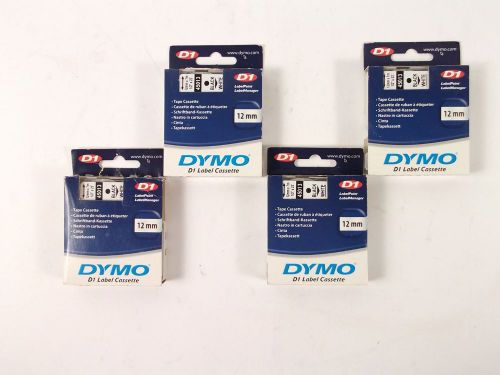 Lot of 4 DYMO D1 Black-White Tape Label Casette 45013 12MM