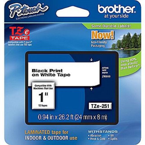 LOT of 2 Brother TZe-251 P-Touch Label Tape, 1&#034; Black on White