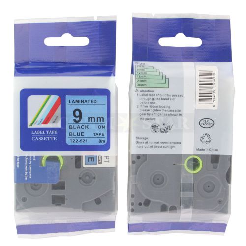 1pk Black on Blue Tape Label Compatible for Brother P-Touch TZ TZe 521 9mm 3/8&#034;